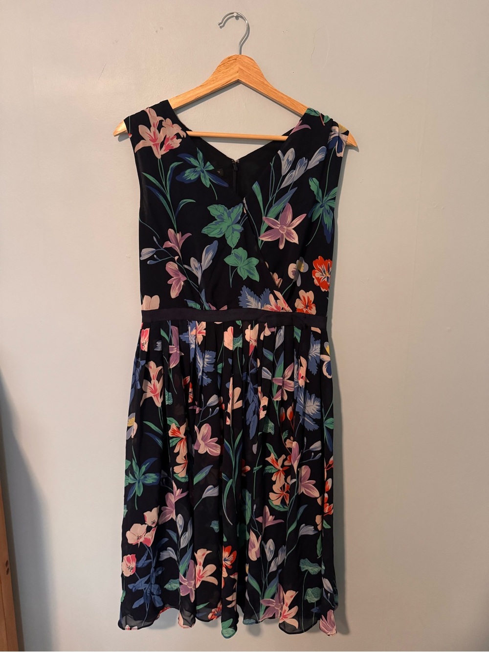 Talbots Black Floral Midi Dress with Multicolor Blooms